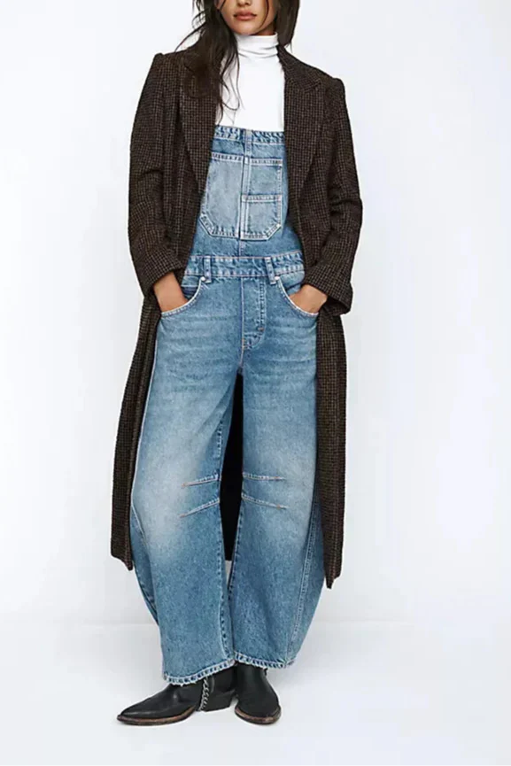 | Wide-Leg Denim Overalls