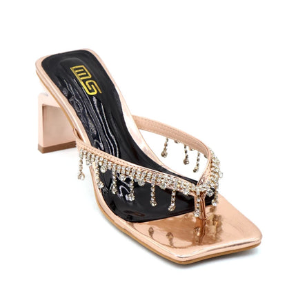 Rhinestone chain clip toe sandals with thick sole