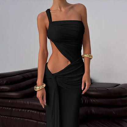 One Shoulder Sleeveless Bodycon Vacation Dress