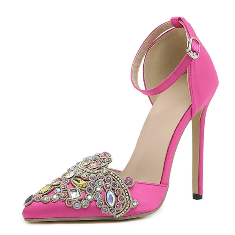 Crystal Diamond Pointed Toe Stiletto Heels for Wedding Prom