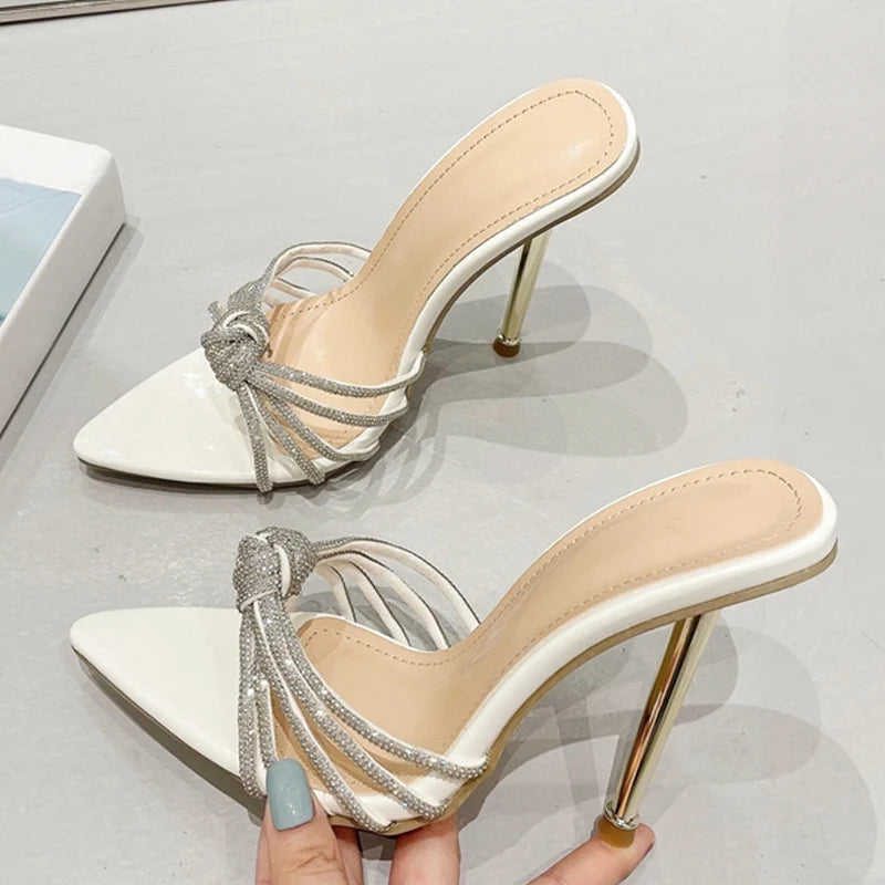Sexy Pointed Toe Thin High Heels Pumps with Rhinestone Detail for Summer