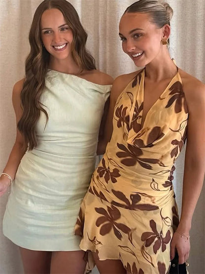 Slant Shoulder Mesh Floral Dress