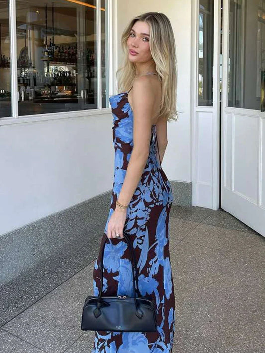 Halter Print Cleavage Maxi Dress