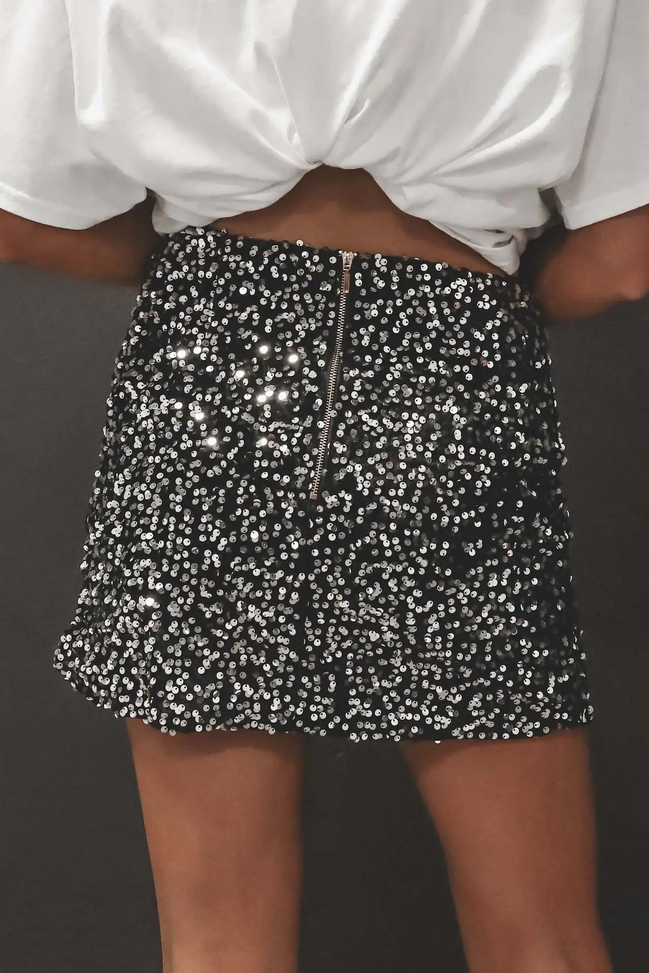 White Sequin Low Waist Mini Skirt