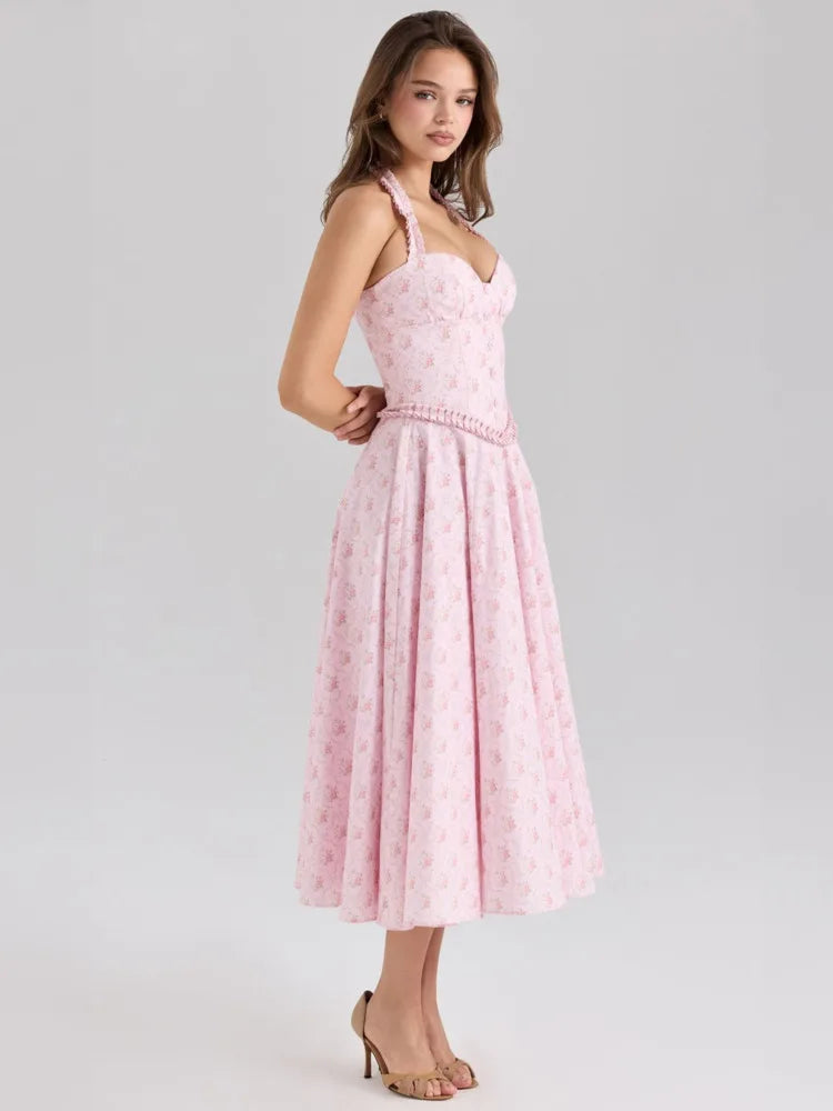 Floral Strapless A-Line Midi Dress