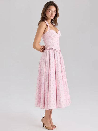 Floral Strapless A-Line Midi Dress