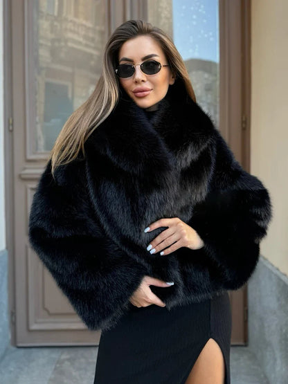 Fluffy Fox Fur Lapel Streetwear Coat