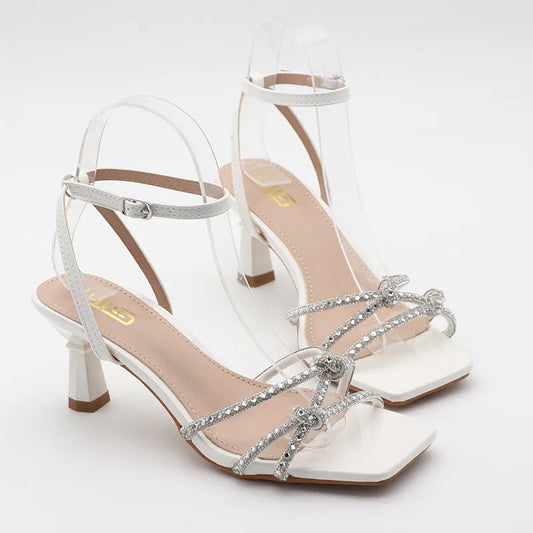 Rhinestone Summer Sandals with High Heels
