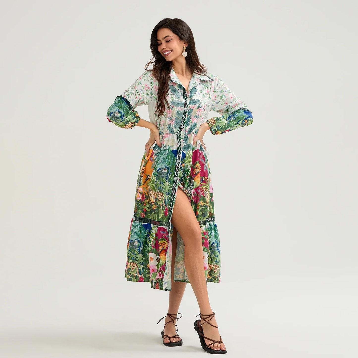 Vintage Floral Shirt Loose Vacation Dress