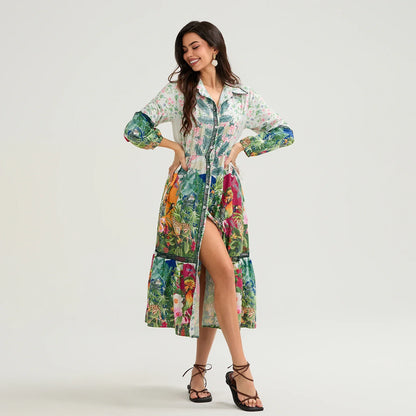 Vintage Floral Shirt Loose Vacation Dress