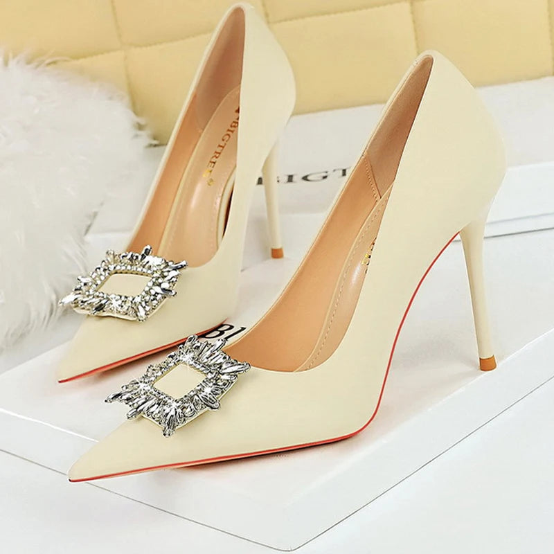 Luxury Banquet Shoes with Metal Rhinestone Detail and 10 cm Heels for Women