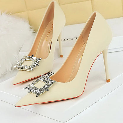 Luxury Banquet Shoes with Metal Rhinestone Detail and 10 cm Heels for Women