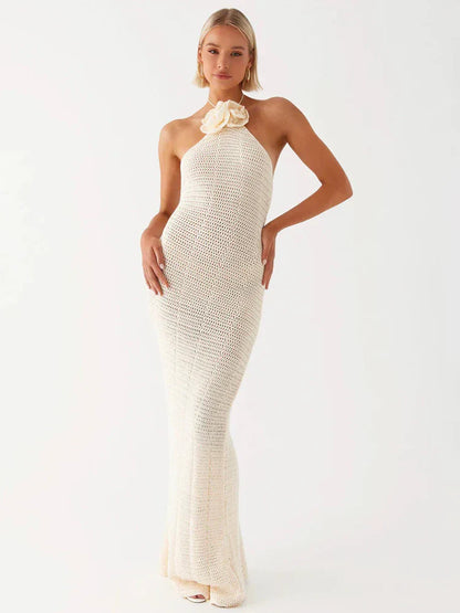 Knitted Crochet Slim Halter Beachwear Cover-Up Dress