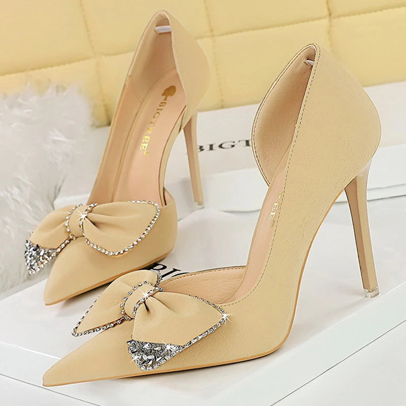Luxury Rhinestone Bow Women Pumps High Heels Shoes