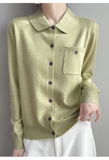 | Merino Wool Polo Cardigan