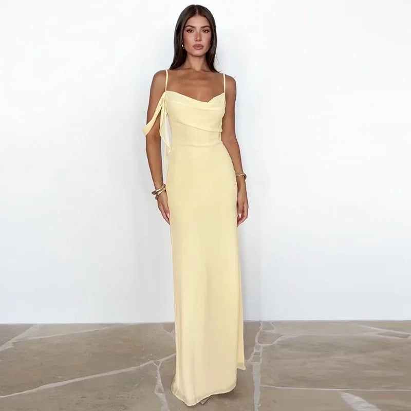 Yellow Suspender Backless Bodycon Prom Dress