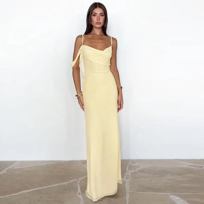 Yellow Suspender Backless Bodycon Prom Dress