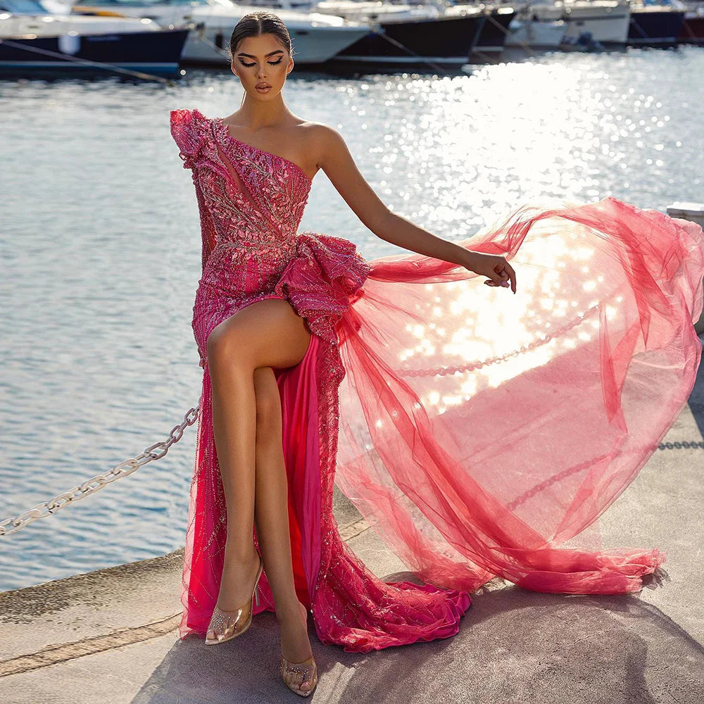One-Shoulder Side Slit Mermaid Formal Dresses