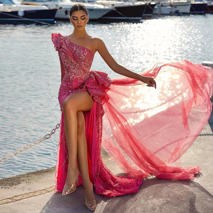 One-Shoulder Side Slit Mermaid Formal Dresses