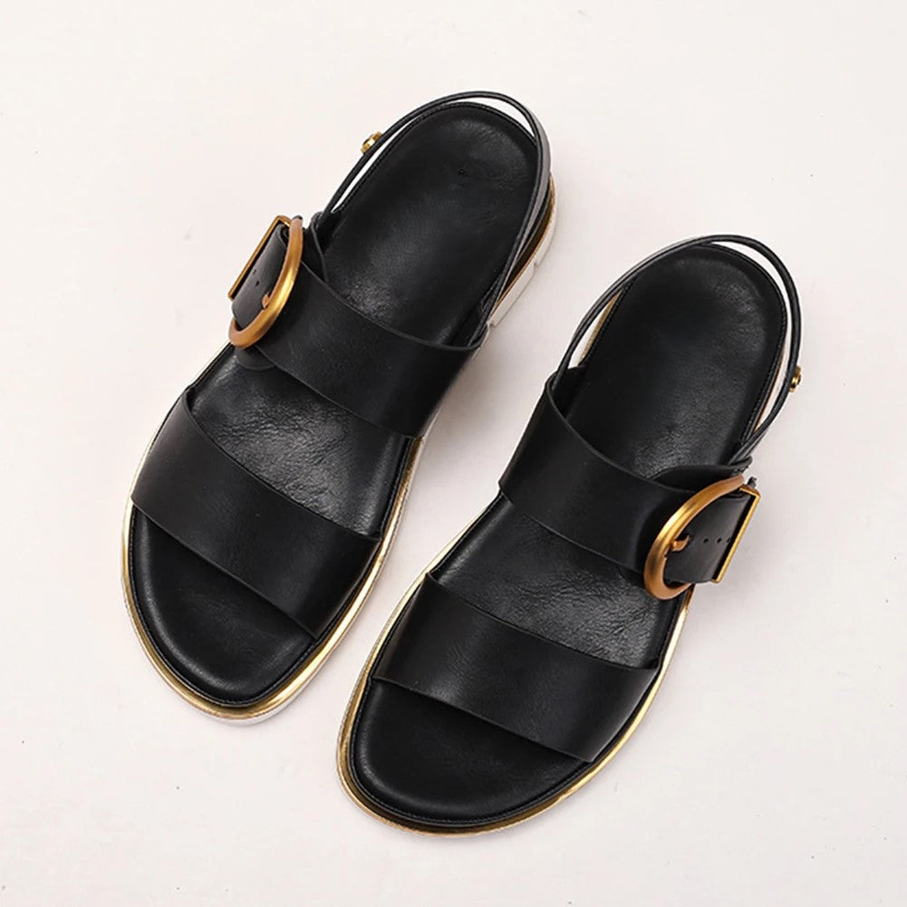 | Gold-Buckle Strap Sandals