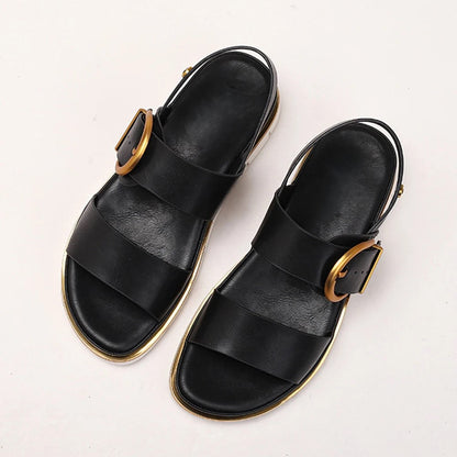 | Gold-Buckle Strap Sandals