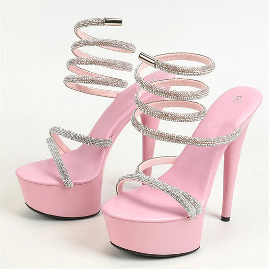 Glitter Rhinestone Ankle Strap Platform Sandals for Elegant Women