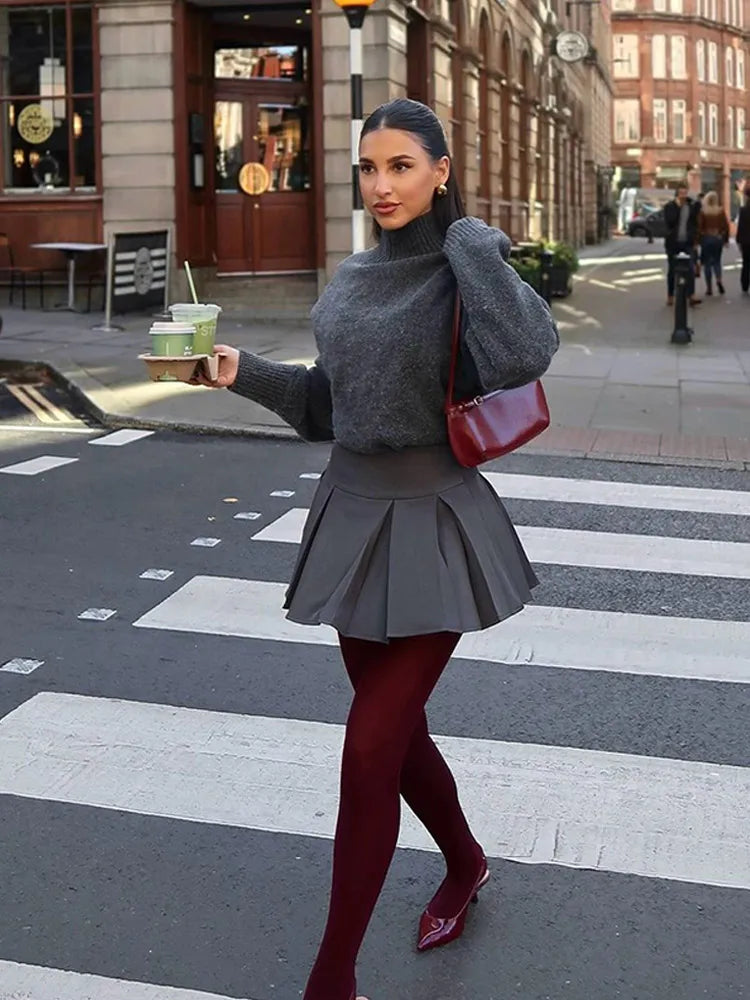 Autumn New Women Winter Solid Loose Sweater Casual High Collar Long Sleeves Female Short Pullover Lady High Street Knitwear