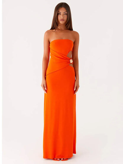 Hollow Metal Strapless Maxi Dress