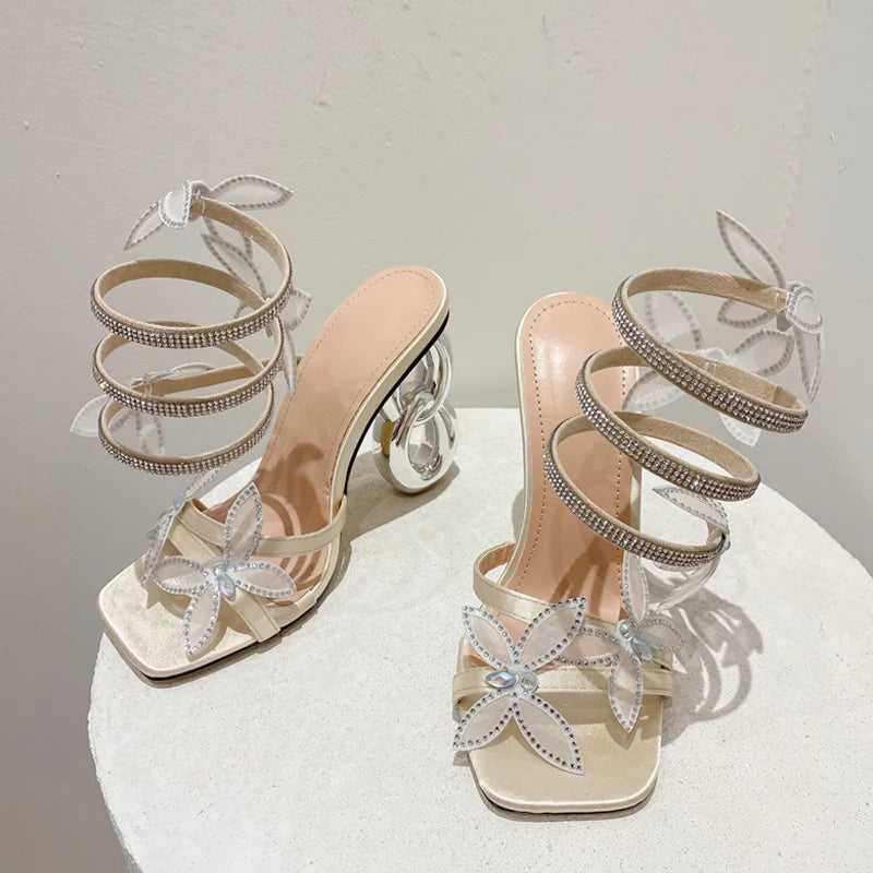 Summer Metal Fretwork Heels Gladiator Sandals for Women