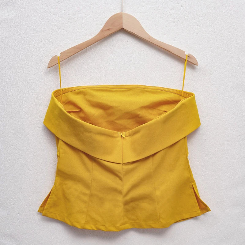 | Linen Strapless Tube Crop Top