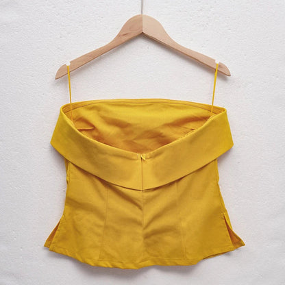 | Linen Strapless Tube Crop Top