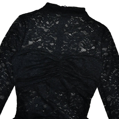 Lace Black Long Sleeve Print Floral Dress