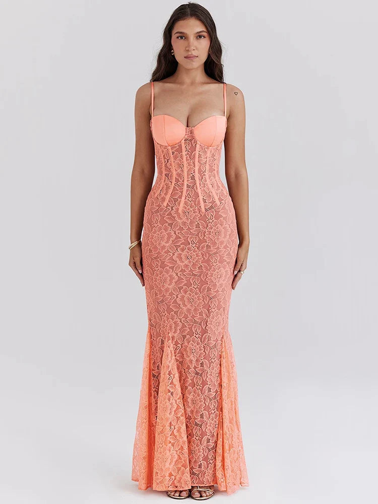 Floral Lace Spaghetti Strap Bodycon Dress