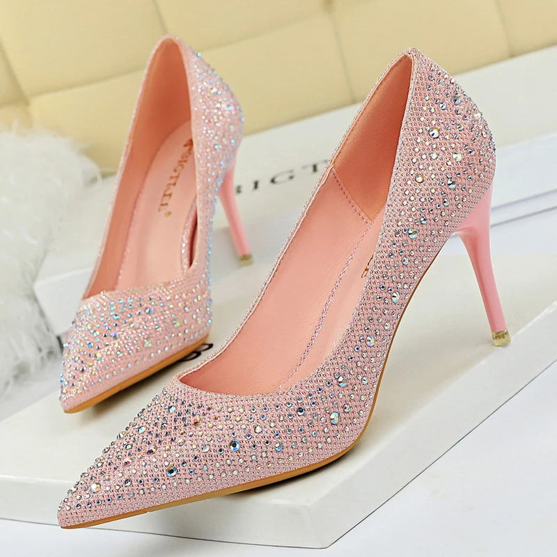 Rhinestone High Heel Wedding Pumps - 10 cm Heel