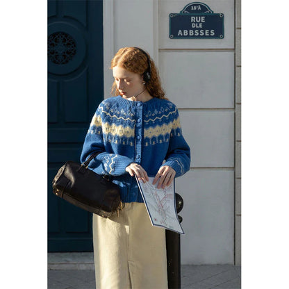 Patchwork Cropped Vintage Knit Cardigan