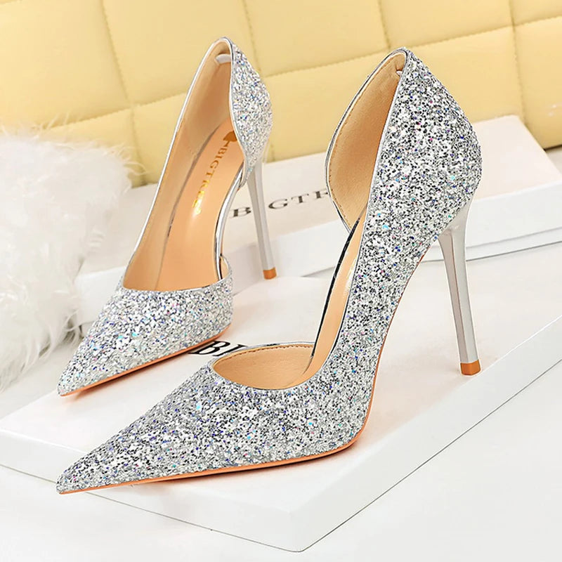 Sequin Cloth High Heels Wedding Shoes Stilettos Sexy High-heeled Shoes