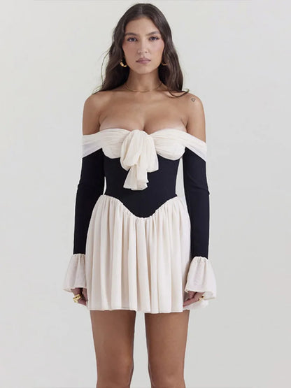 Strapless Flare Pleated Mini Bodycon Dress