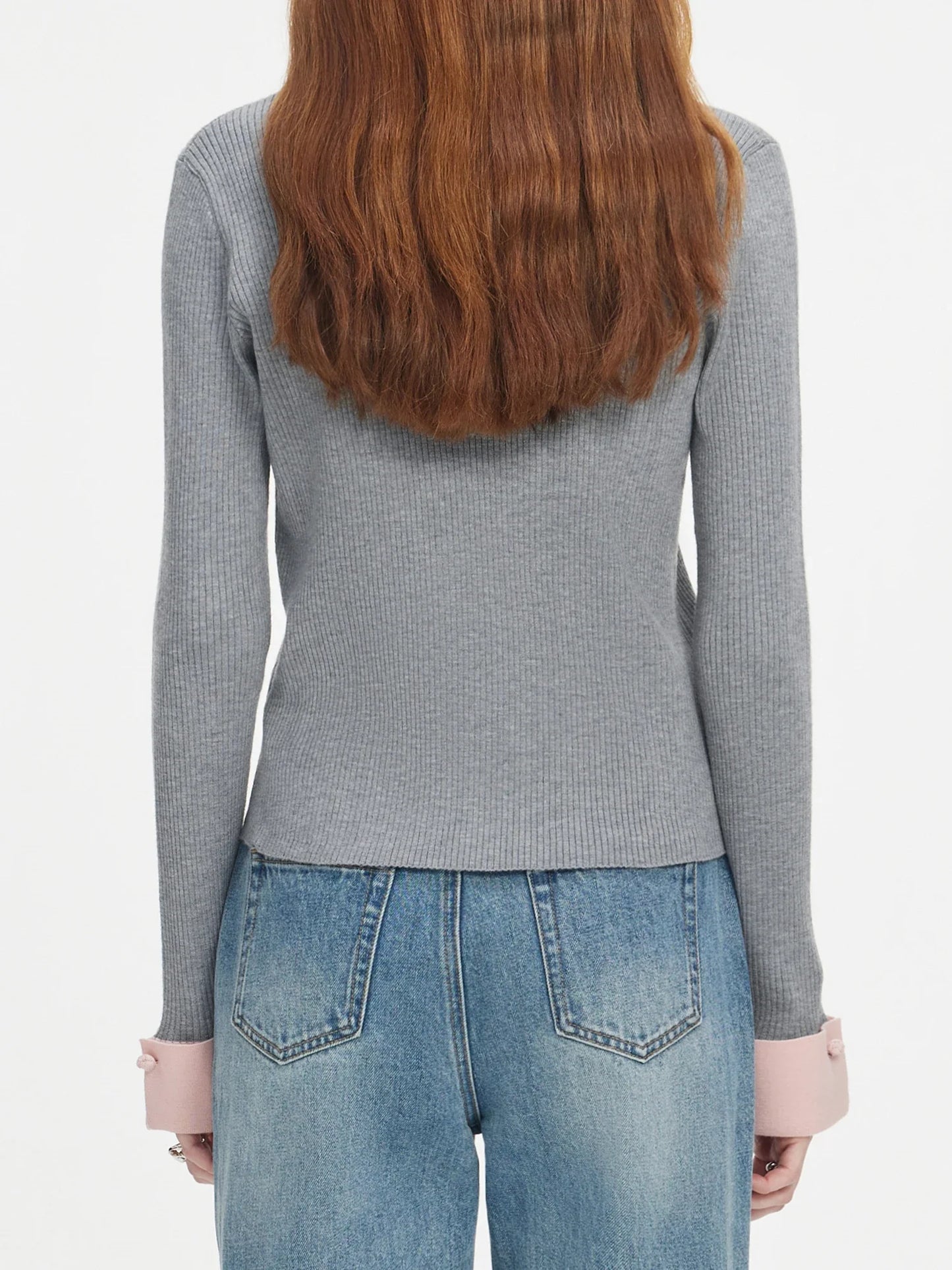 Color Block V-neck Knit Long Cardigan
