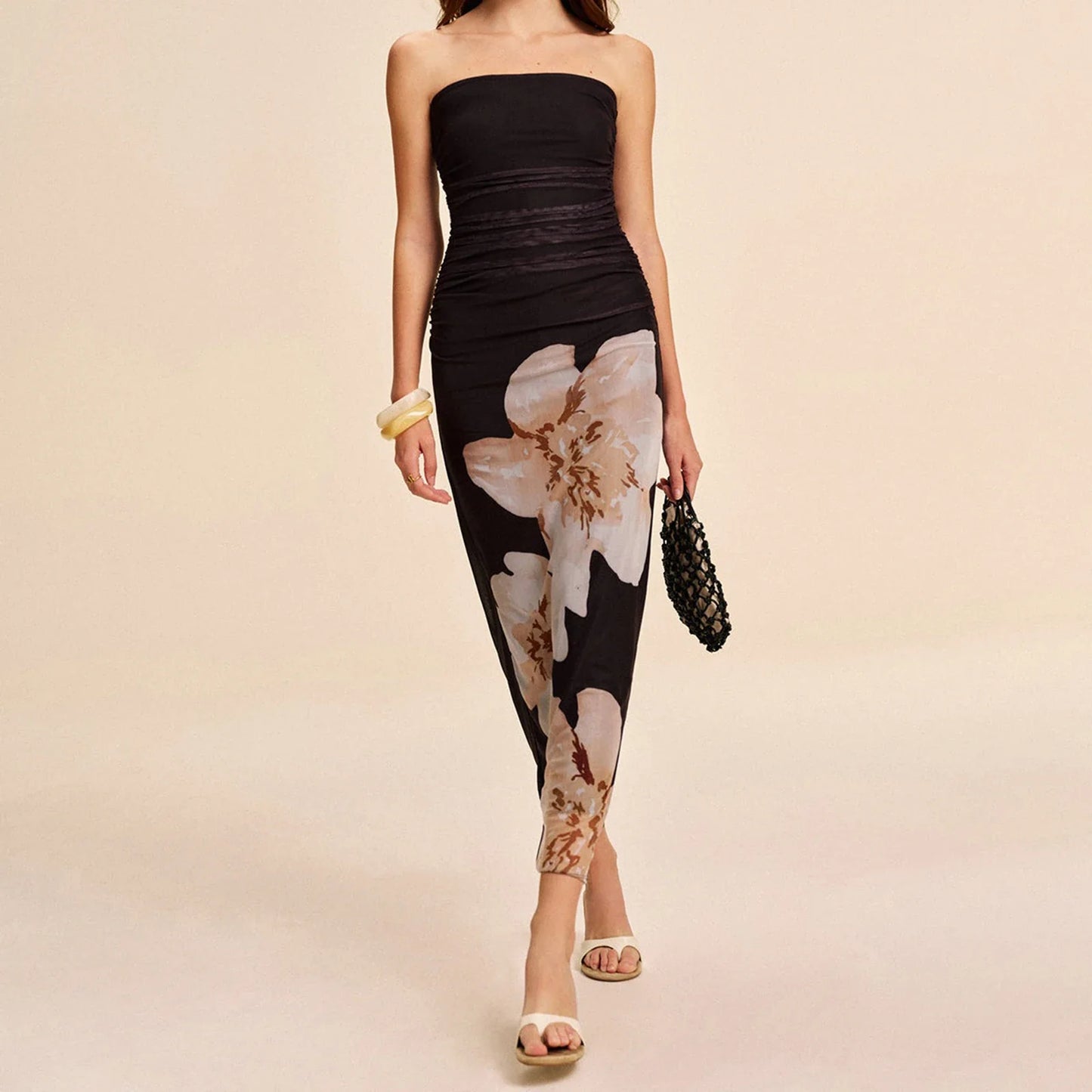 Strapless Floral Layered Bodycon Vacation Dress
