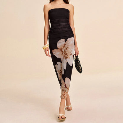 Strapless Floral Layered Bodycon Vacation Dress