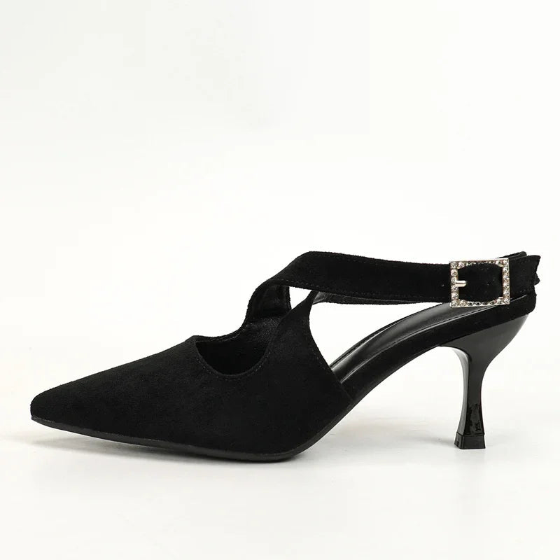 Hollow Out Buckle Strap Women Pumps Sandals with Pointed Toe High Heels
