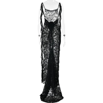 Lace Patchwork Backless Trailing Long Dress