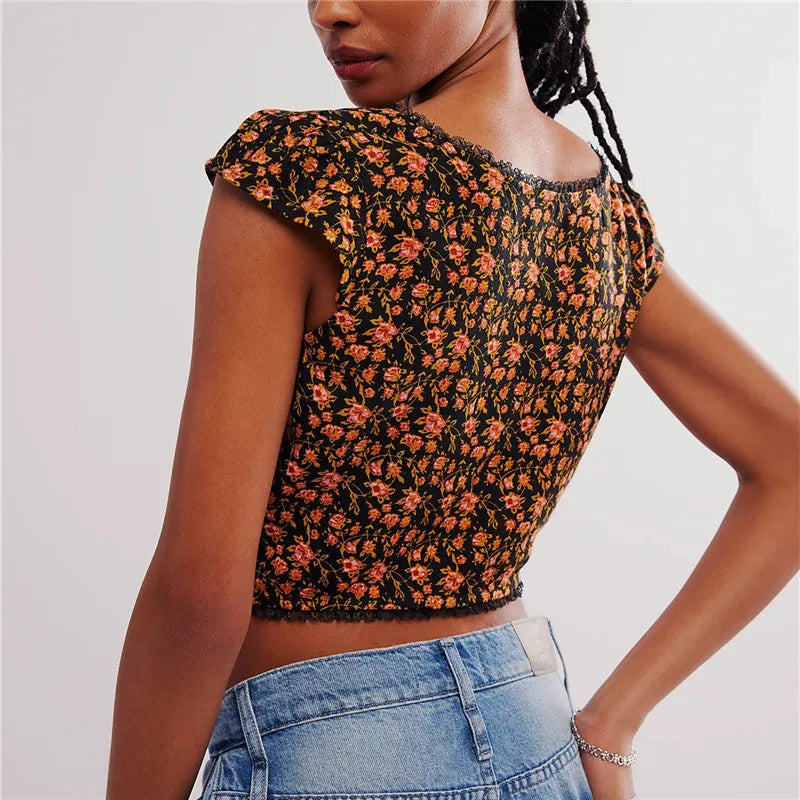 | Floral Ruche Crop Top