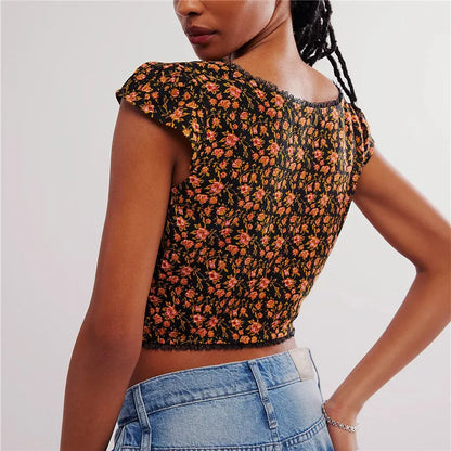 | Floral Ruche Crop Top