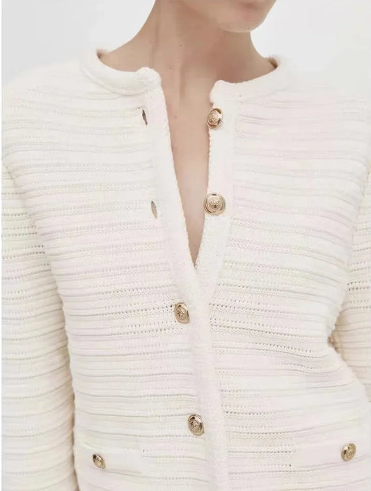 Textured Button Short Knit Cardigan