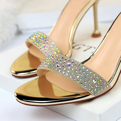 Rhinestone High Heels Kitten Heels Party Shoes Open Toe Women Pumps