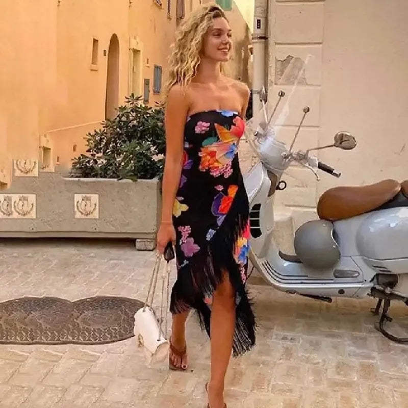 Off Shoulder Strapless Maxi Floral Dress