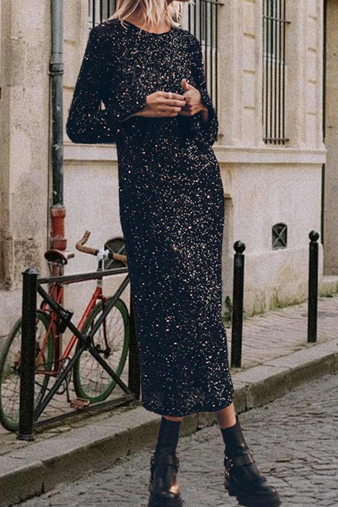 Sequin Long Sleeve Midi Dress