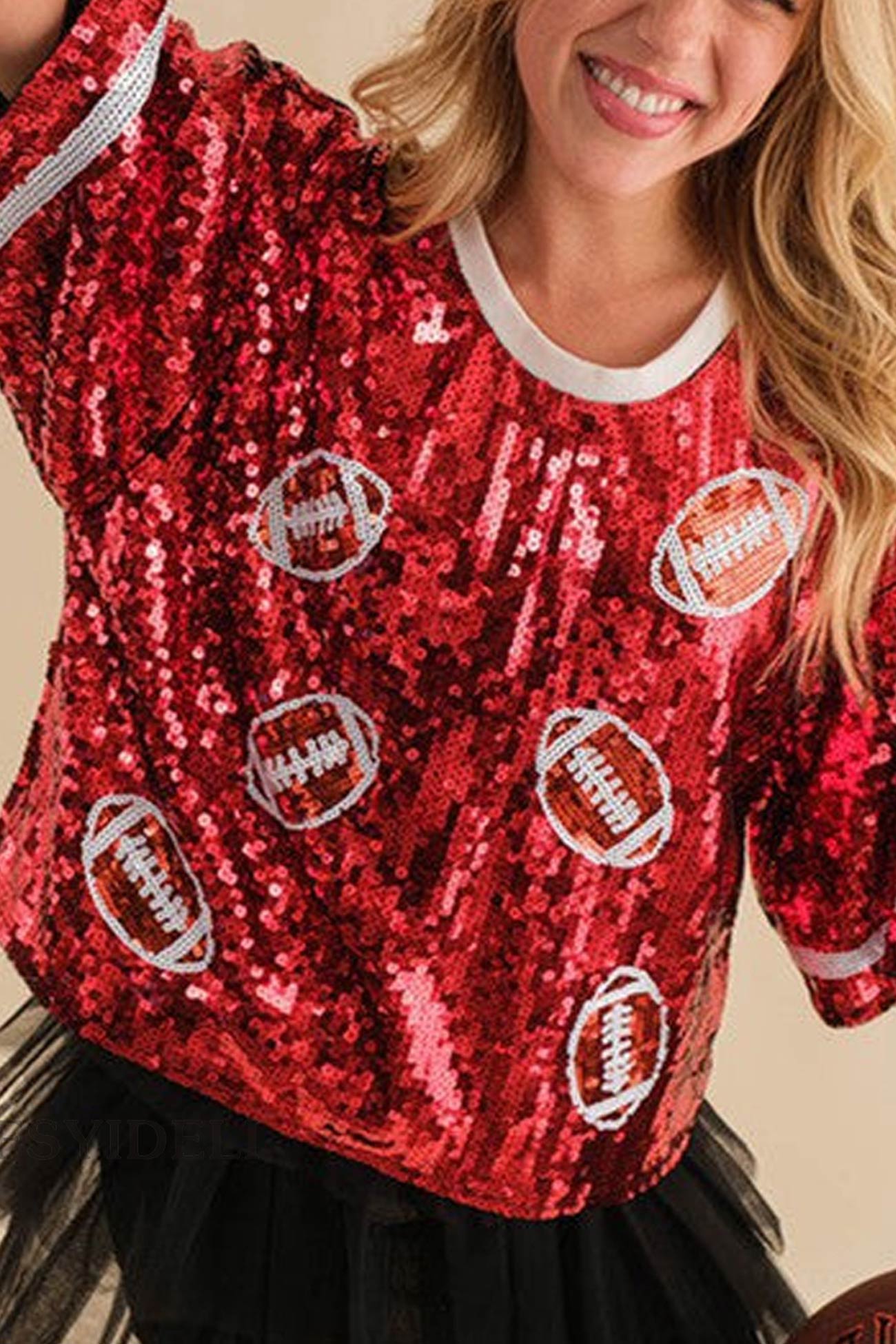 Sequined American Football Short Sleeve Top