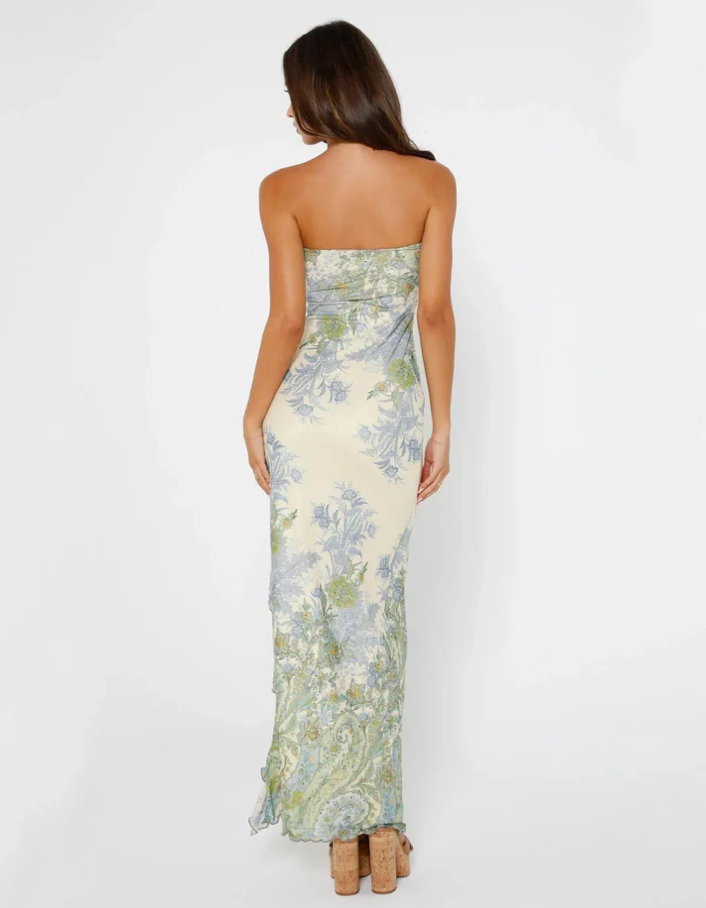 | Floral Print Strapless Maxi Dress